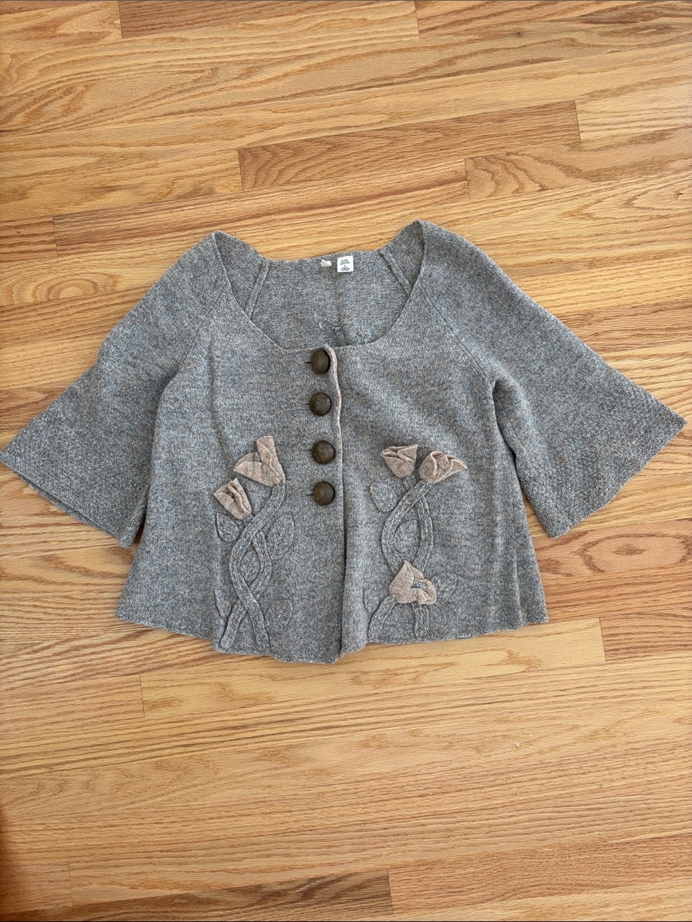 Anthropologie Moth Wool Blend Button Cardigan with Floral Appliqués